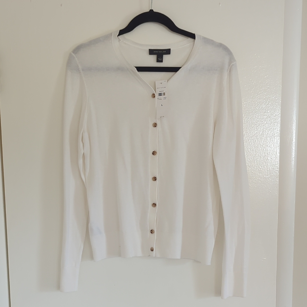 NWT Ann Taylor White Button-Up Cardigan